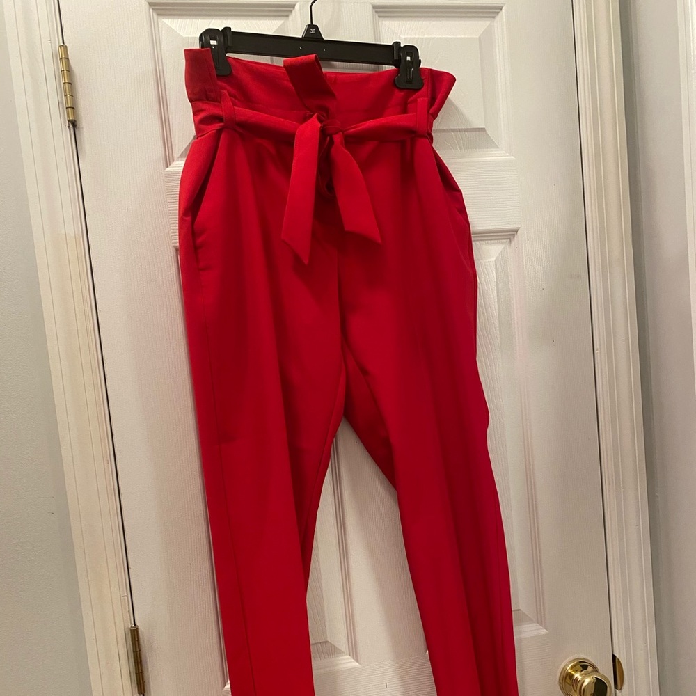 Gathered tie waist dress pants